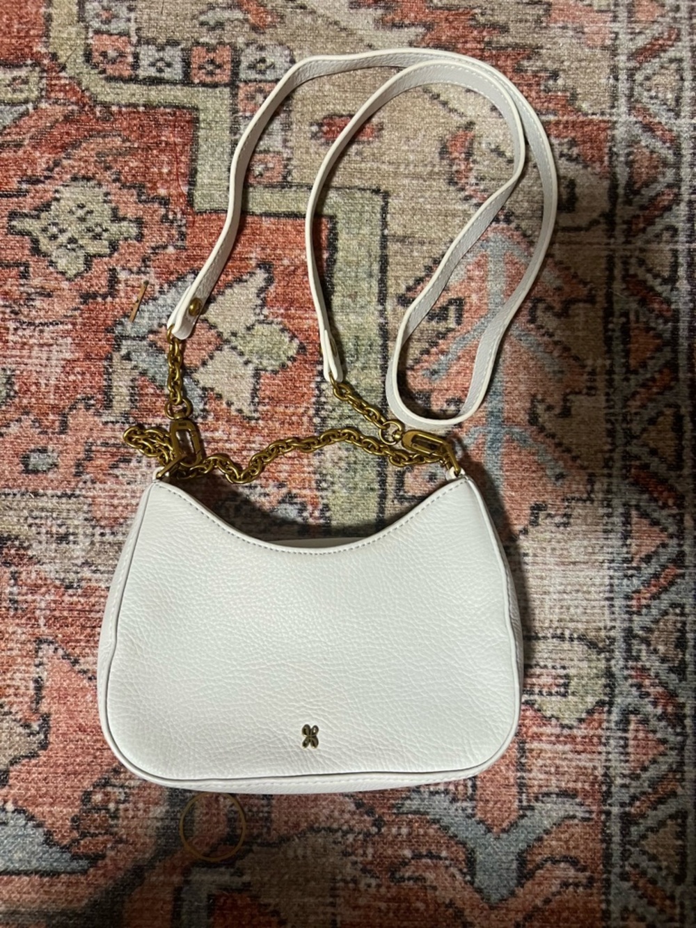 HOBO White Pebbled Leather Shoulder Bag with Gold Chain